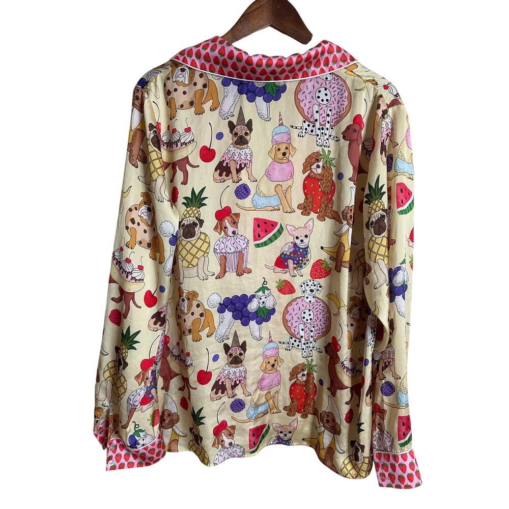 Karen Mabon Dogs Desserts Long Sleeve Pajama Top Strawberry Piping Womans Large - Picture 2 of 12
